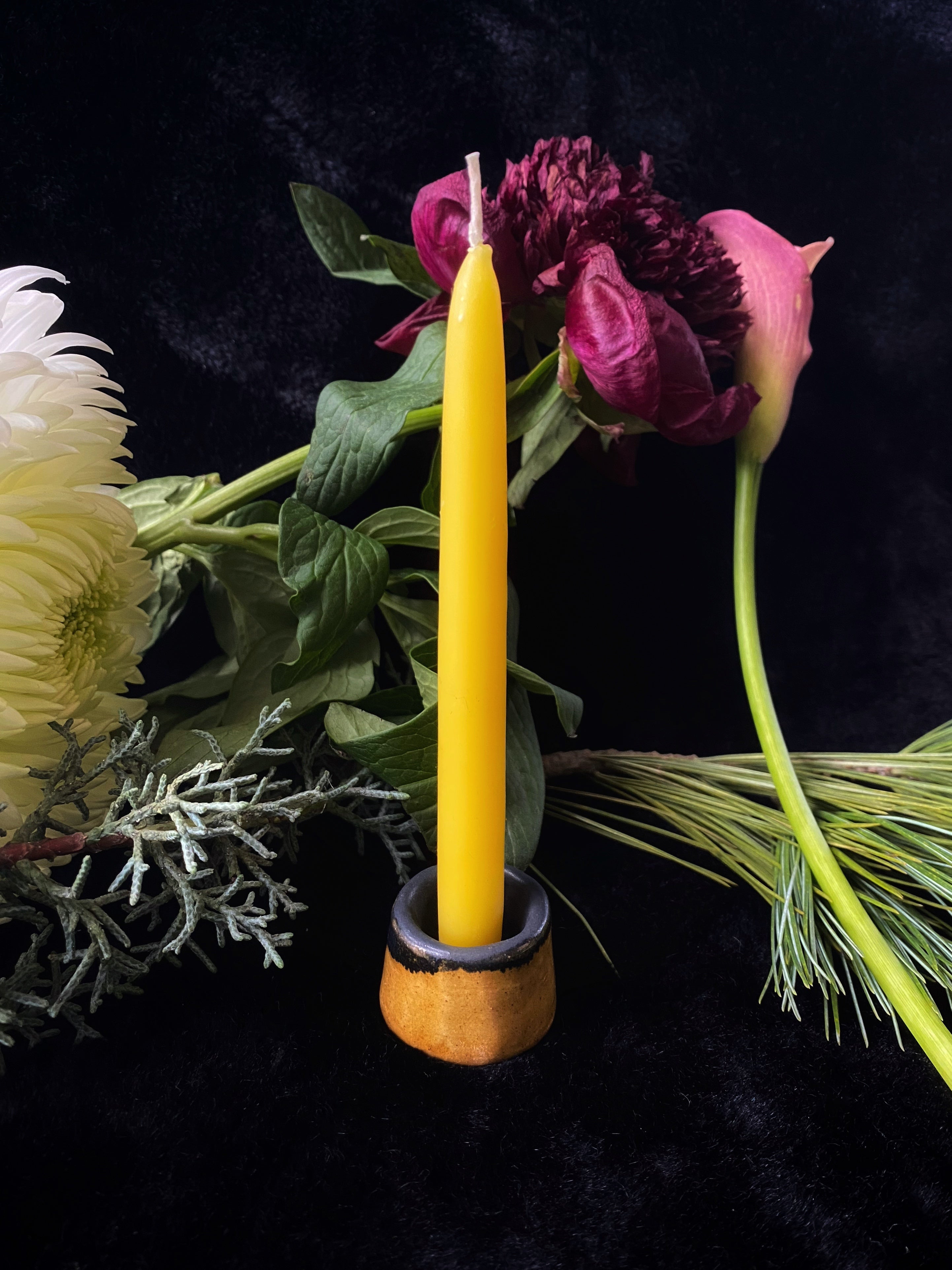 Mustard and Matte Black Ceramic Candle Holder - 6” - 8” Chime - Taper Size